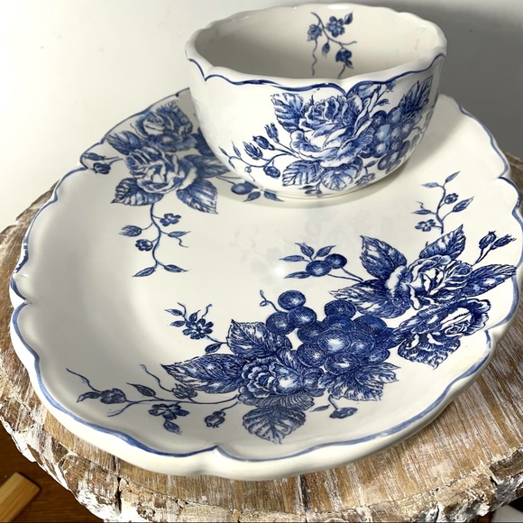 Blue Toile large floral platter & bowl set French Country cottage decor - Picture 10 of 10